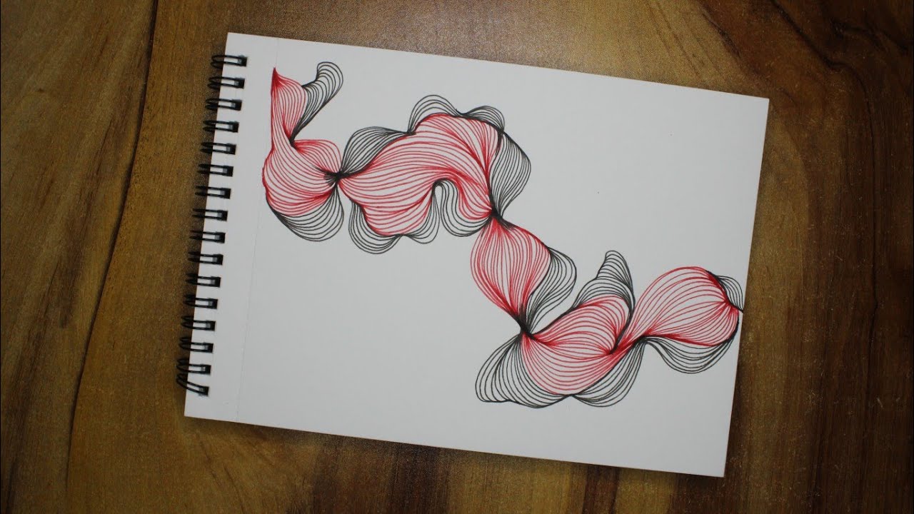 ASMR Drawing | Flowing Line Art | Red & Black Abstract Pen Art 🗓️ Day 106