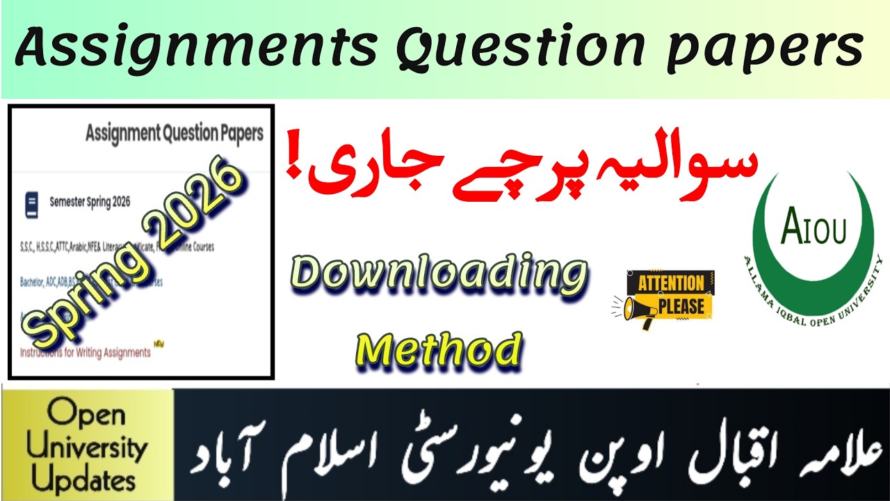 AIOU Spring 2026 Assignments Question papers | Download Now | Open University Updates
