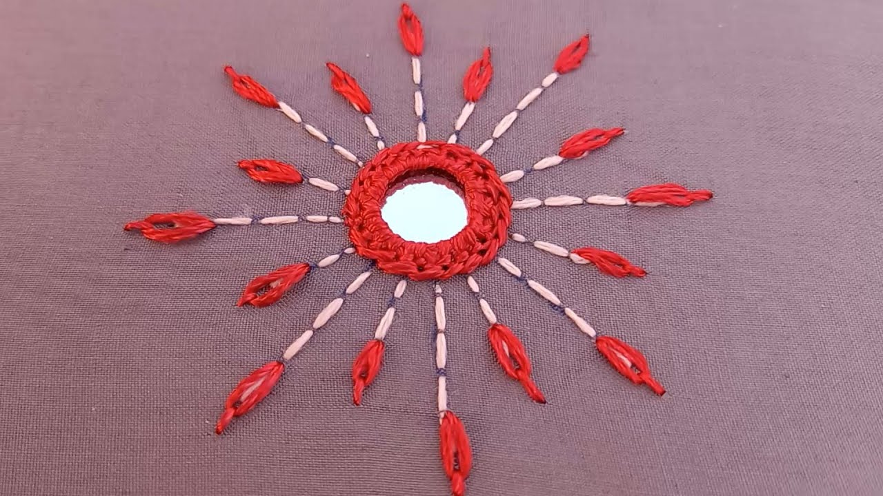 Mirror Work with Running Stitch Embroidery design/Mirror Stitch