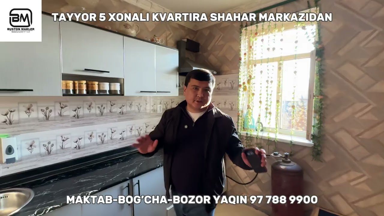 Ellikqal’a tumani Buston shahar markazidan 5 xonali tayyor kvartira garaji bor maktab bog’cha-bozor 