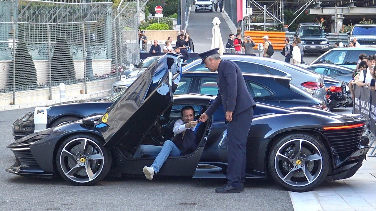 Italian Billionaire arriving in his FERRARI DAYTONA SP3 at Hotel de Paris in Monaco!!