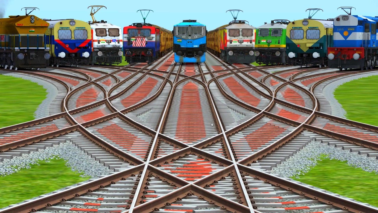💣Ix Trains Run Back To Back On Indian Bumpy Railroad tracks | lhb coaches | train kids videos 