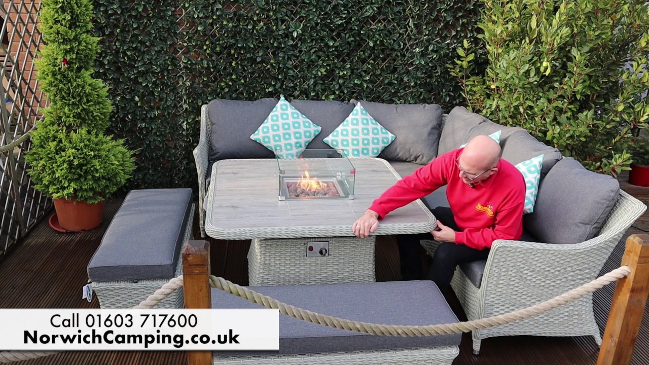 Bramblecrest Ascot Square Firepit Casual Dining Set | Quinton Grey