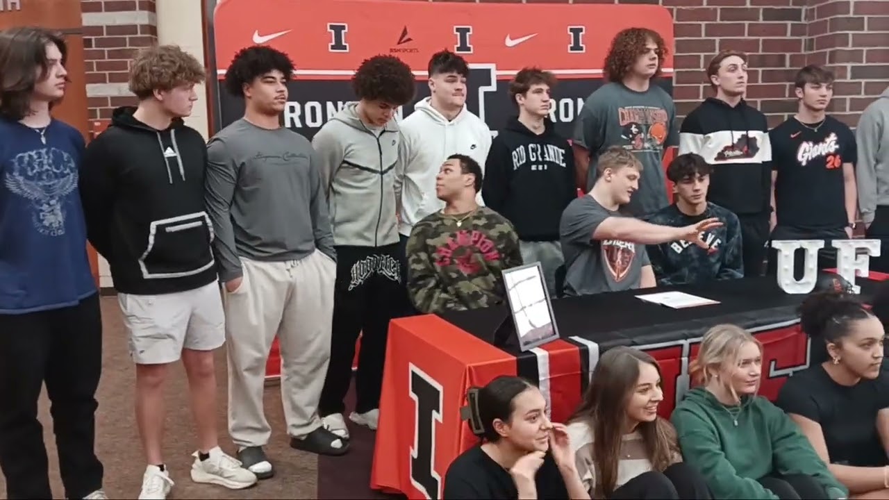 Members of Ironton High's class of 2026 posed with Mason Wheeler on his college signing day.