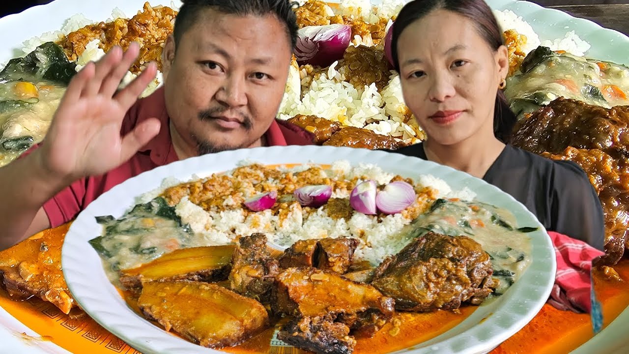 Острая копченая свинина с аксоном | Карри из ямса | Нага Мукбанг