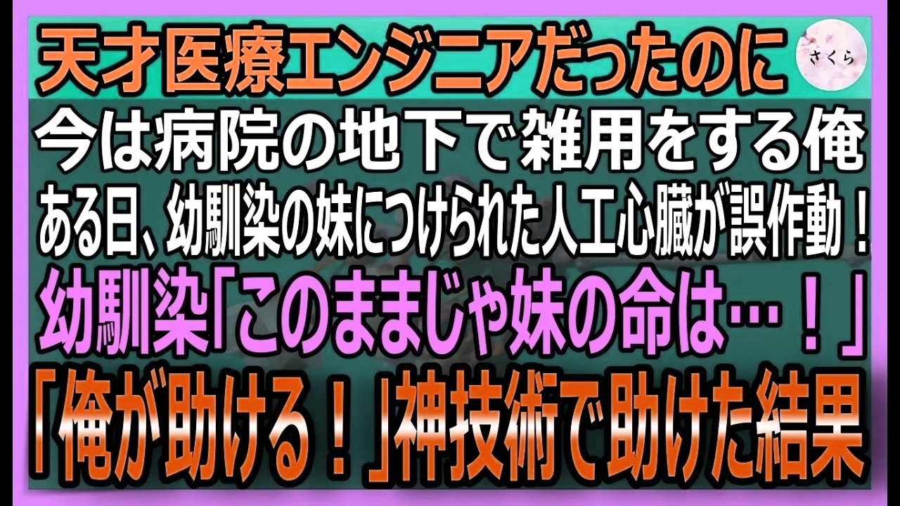 【感動する話】元は天才医療エンジニアだったが、今は病院の地下に引きこもる事務員の俺。美人幼馴染の妹の手術で人工心臓が誤作動で生命のピンチに俺「必ず助ける！」【いい話・スカッと・スカッとする話・朗読】