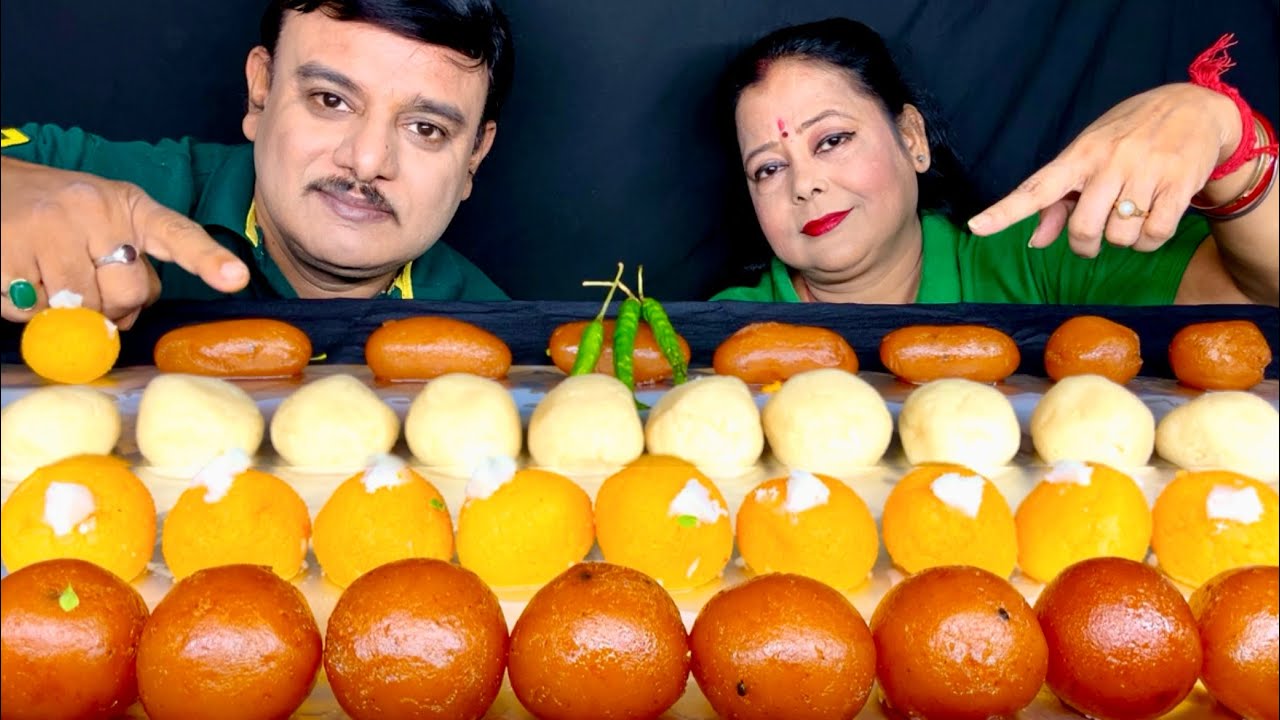 ASMR INDIAN SWEETS:RASGULLA GULAB JAMUN GOPAL BHOG LANGCHA *EATING INDIAN SWEETS*DESSERT EATING#food