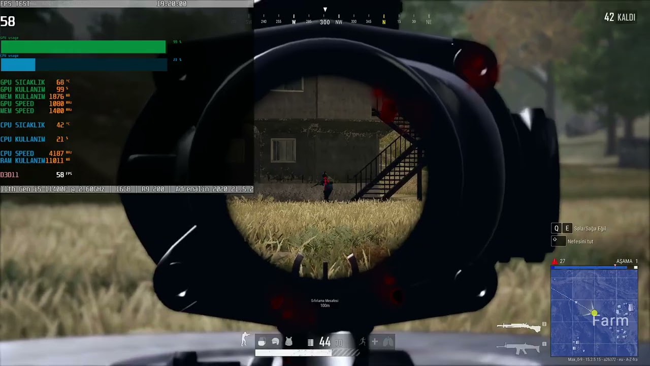 PUBG / R9 270X / İ5-11400F / FPS Testi