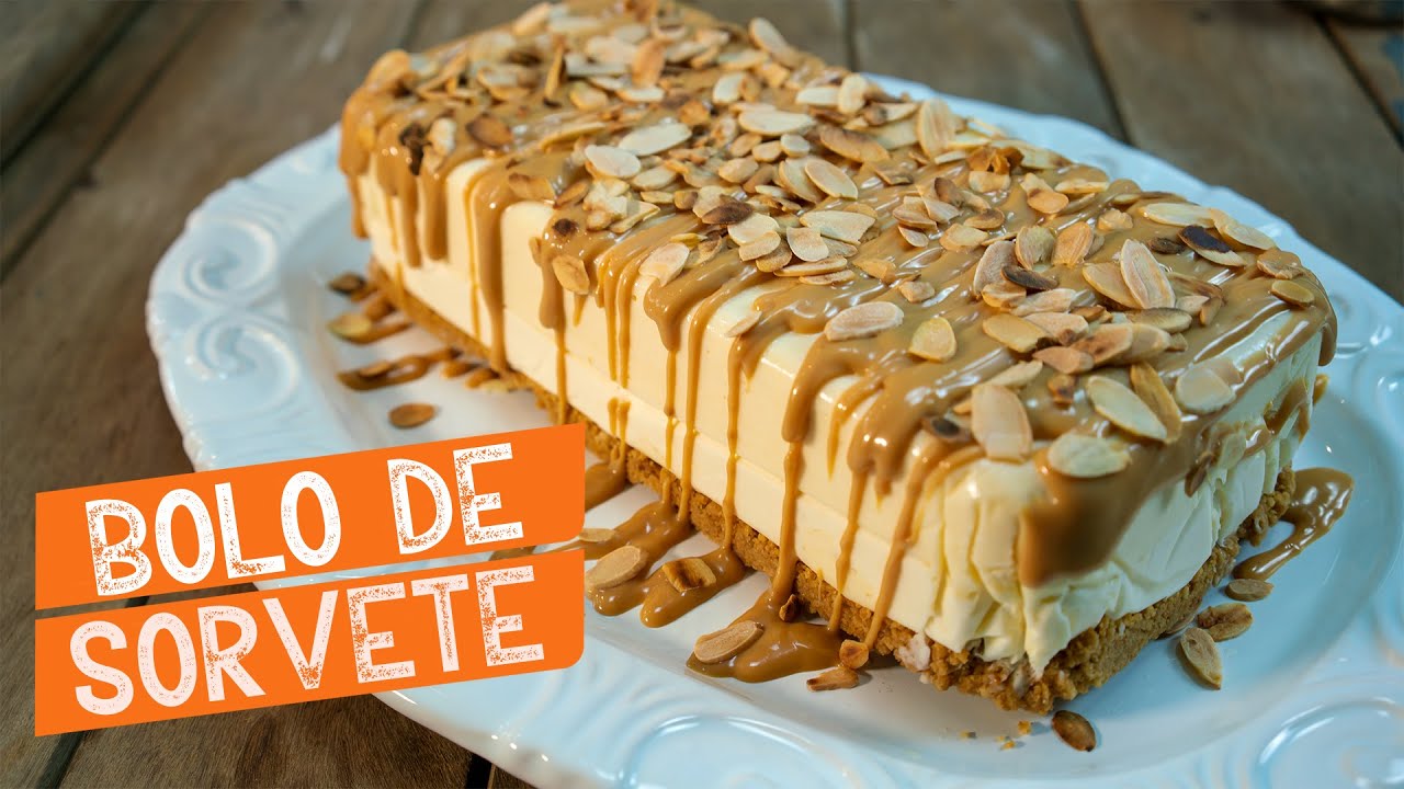 BOLO DE SORVETE COM CALDA DE DOCE DE LEITE E AMÊNDOAS | CULINÁRIA DESCOMPLICADA
