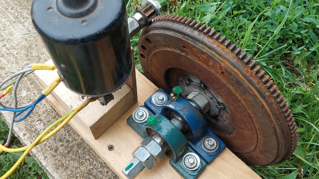 Wiper Motor + Floating Flywheel + Bearings = Powerful Thing