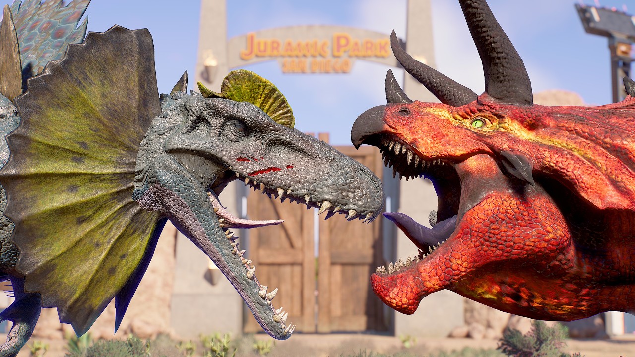 ALL LARGE DINOSAURS BATTLE ROYALE IN THE SAN DIEGO MAP - JURASSIC WORLD EVOLUTION 2