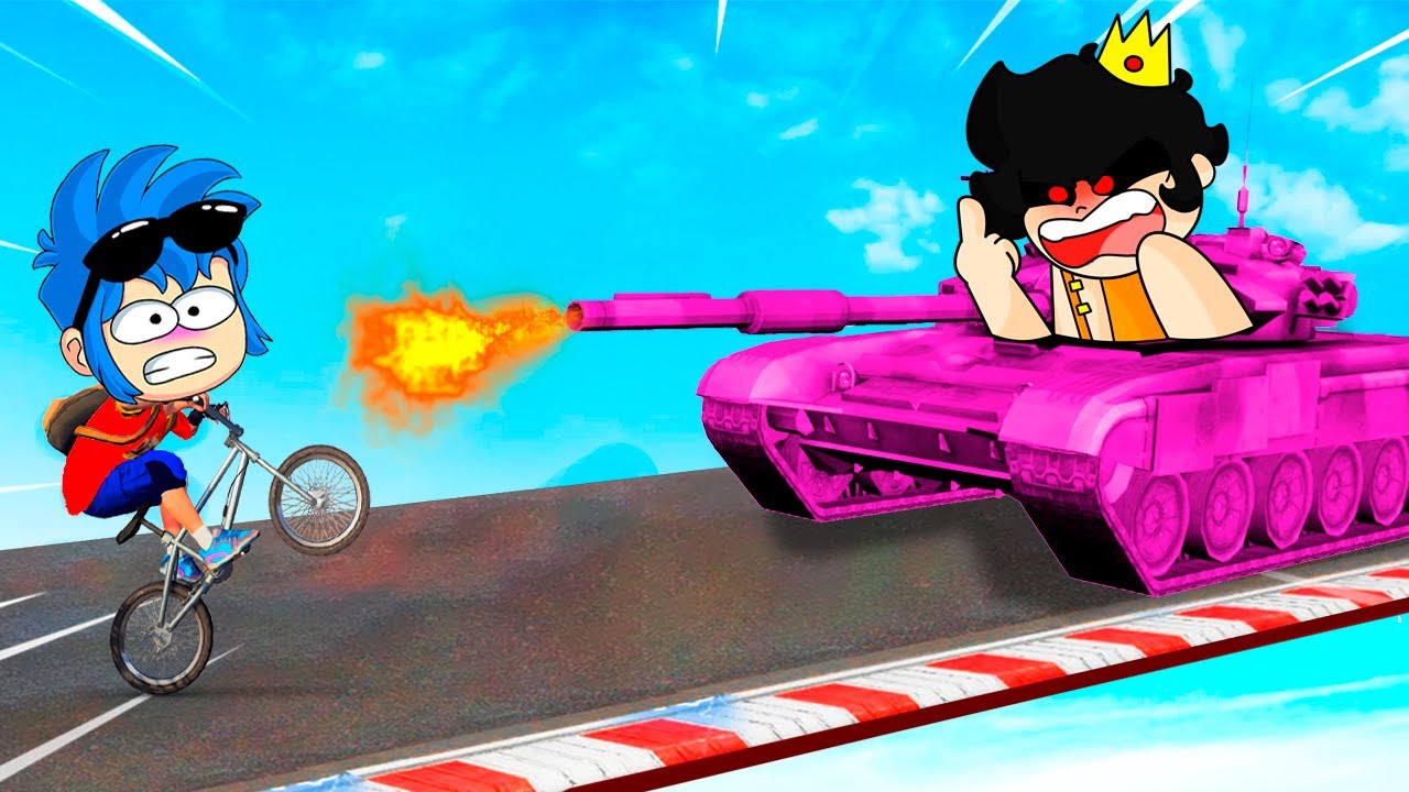 GTA 5 ¡BICICLETA VS TANQUE! 🚲😱 Los COMPAS CHOCAN en SUPER COCHES en la CARRERA MÁS IMPOSIBLE