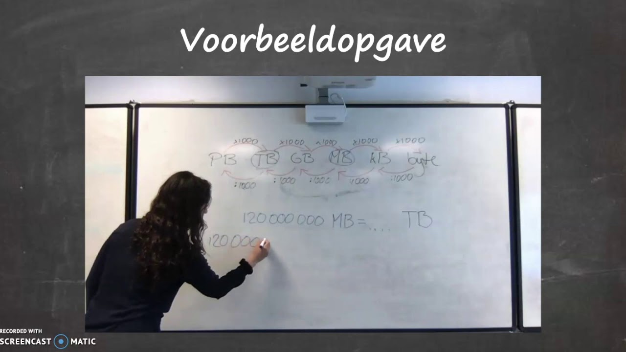 Rekenen met eenheden van informatie (PB, TB, GB, MB, kB, bytes)
