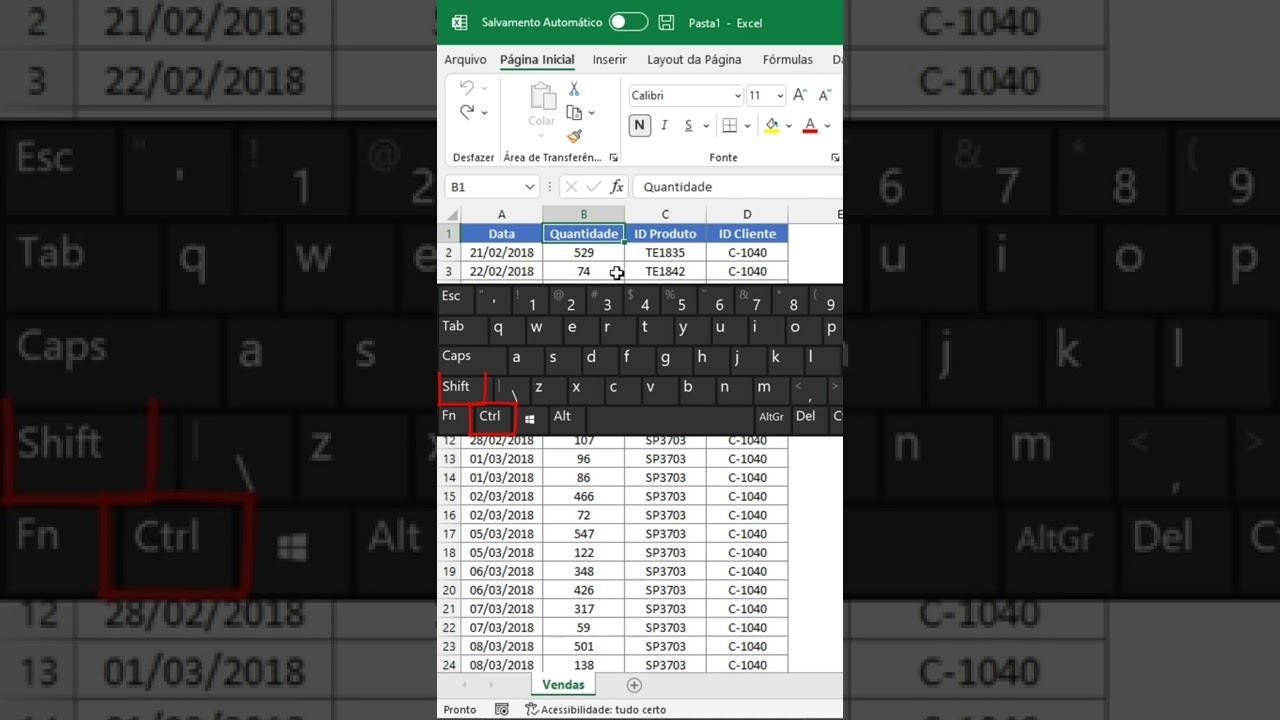 Atalho para inserir filtro no Excel