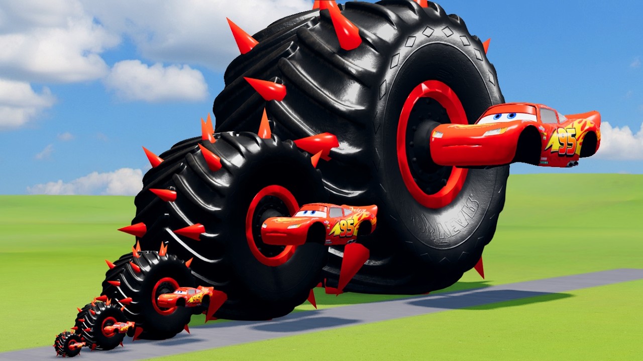 Big & Small McQueen One Wheel VS Train | BeamNG.drive