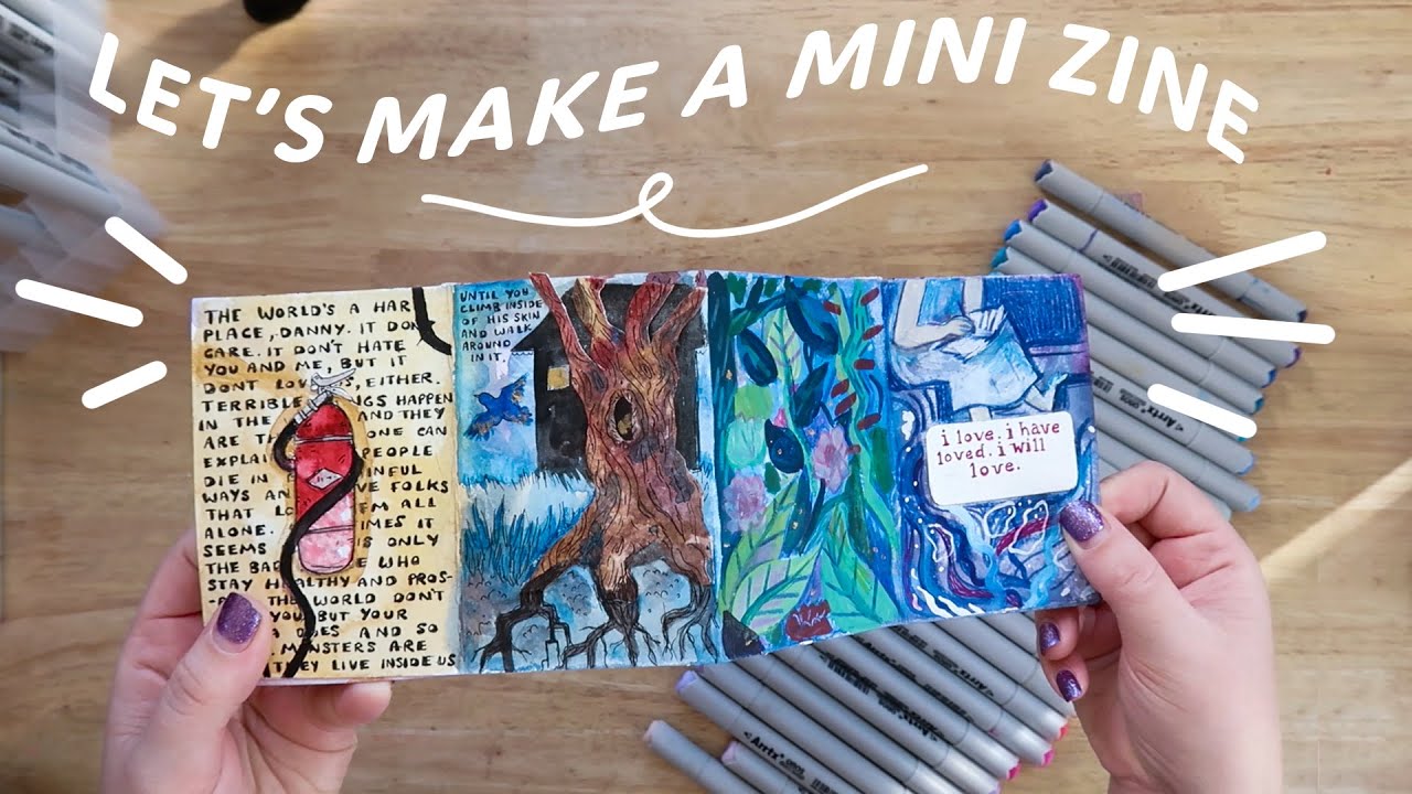 HOW TO MAKE A MINI ZINE.  A one sheet zine you can make at home. My five star books illustrated.