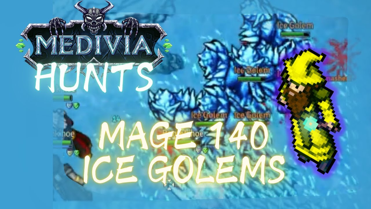 MAGE 140 TEAMHUNTING ICE GOLEMS  HOLY ROSE FACTION MEDIVIA ONLINE