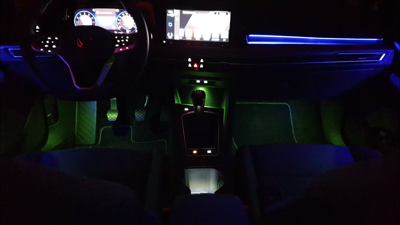 VW Golf 8 Ambientebeleuchtung Review, Interior lighting Innenraumbeleuchtung, Ambientepaket 30Farben