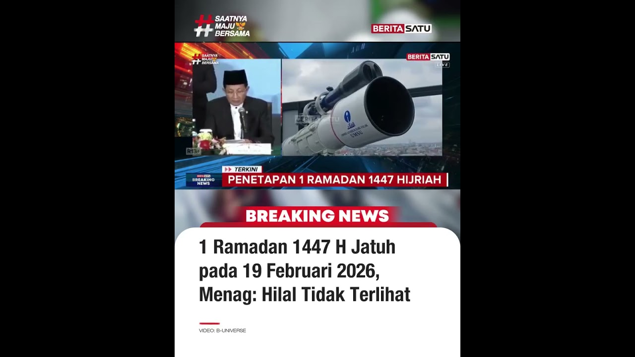 1 Ramadan 1447 H Jatuh pada 19 Februari 2026, Menag: Hilal Tidak Tampak #beritasatu