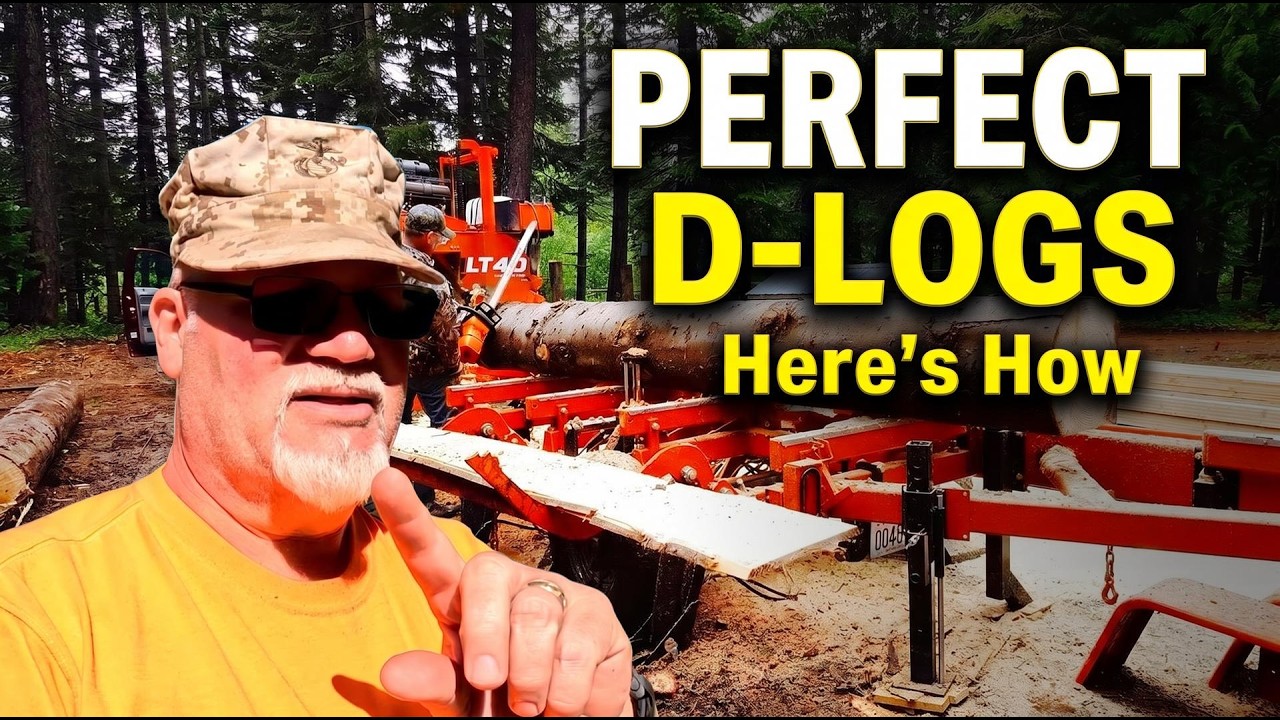 Simple, easy way to sawmill a D Log for a log cabin build.