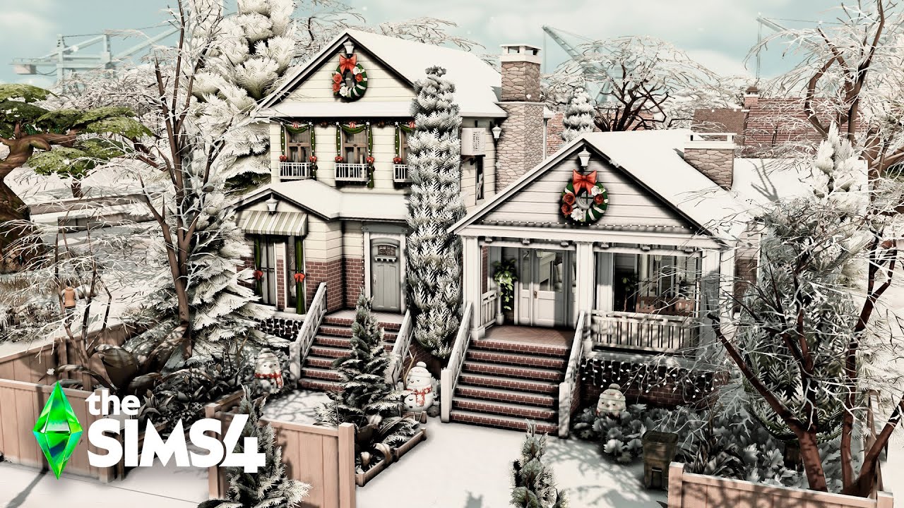 TWO FAMILY HOMES - Winter Street #4 - Relaxing Speed Build - ASMR| The Sims 4 - no cc.