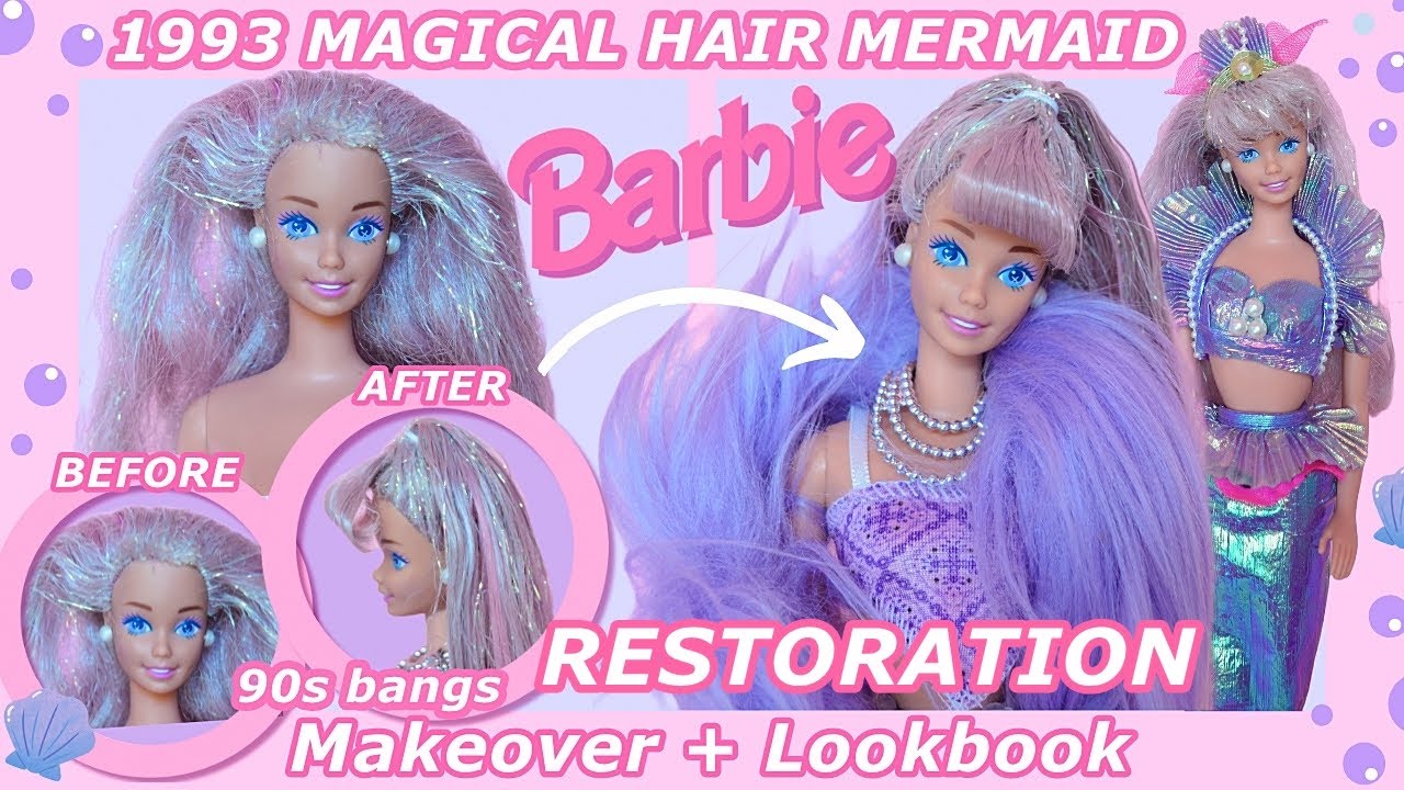 90s Mermaid Barbie Restoration 💜 Restoring Vintage Barbie Bangs ✨ No Cutting/ Adding Hair Tutorial