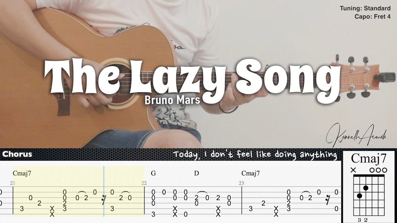 The Lazy Song - Bruno Mars | Fingerstyle Guitar | TAB + Chords + Lyrics