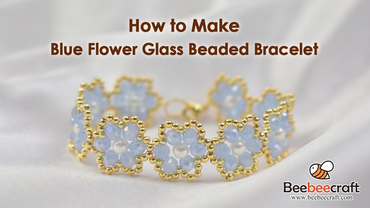 Beebeecraft Blue Flower Glass Beaded Bracelet