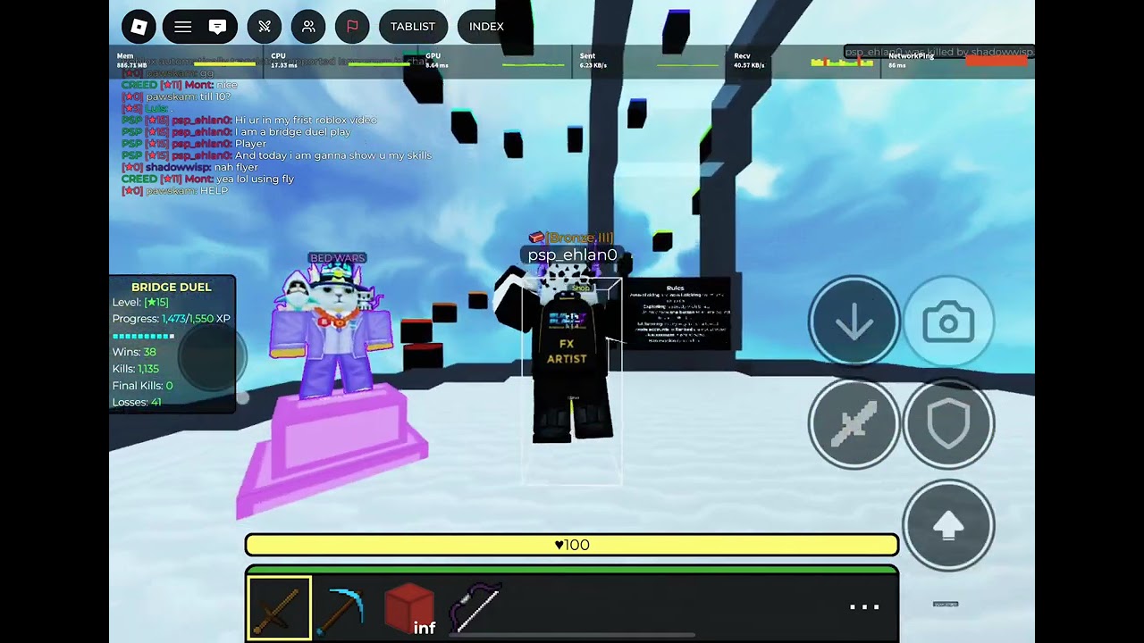 My first roblox bridge duel. crosshair in des