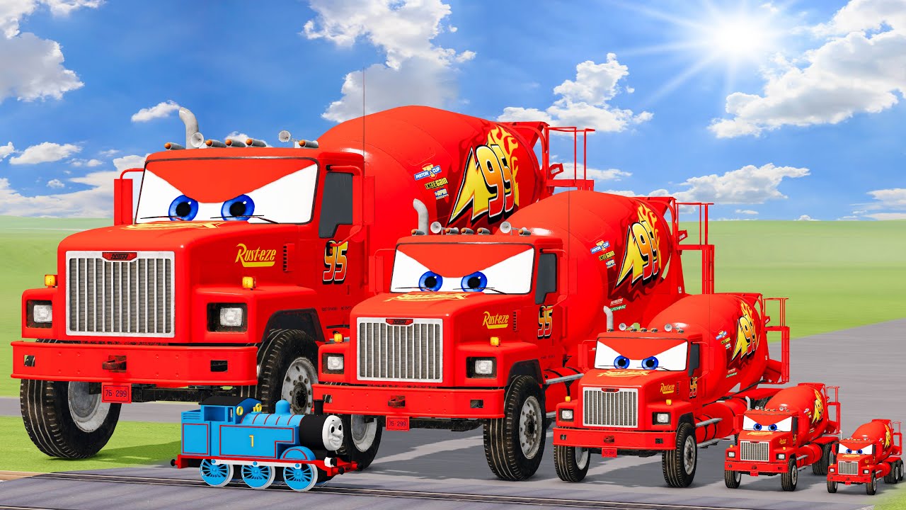 Big & Small Mixer Lightning Mcqueen vs Train Thomas | BeamNG.Drive