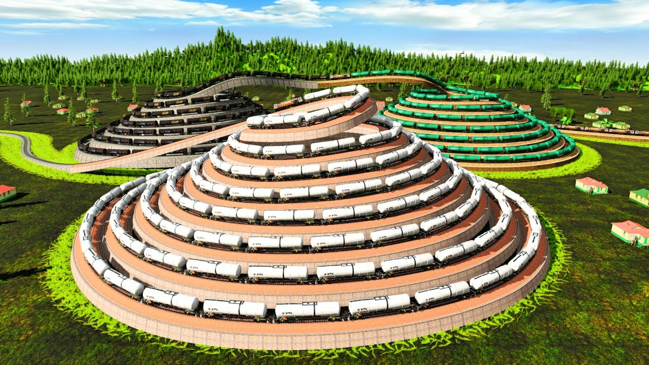 Train Faces Amazing Obstacle Course Three Extreme Pyramids‼️Train Up and Down 3 Pyramid Rails