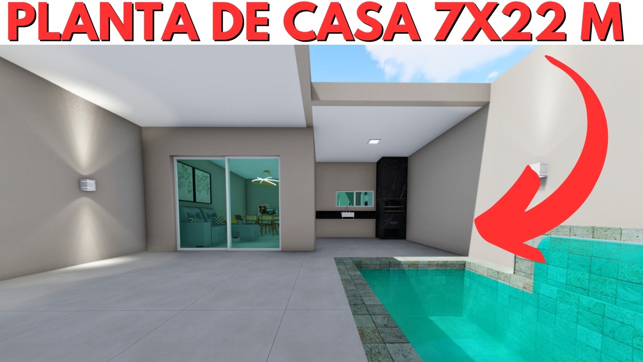 PLANTA DE CASA 7X22 METROS COM 3 QUARTOS!