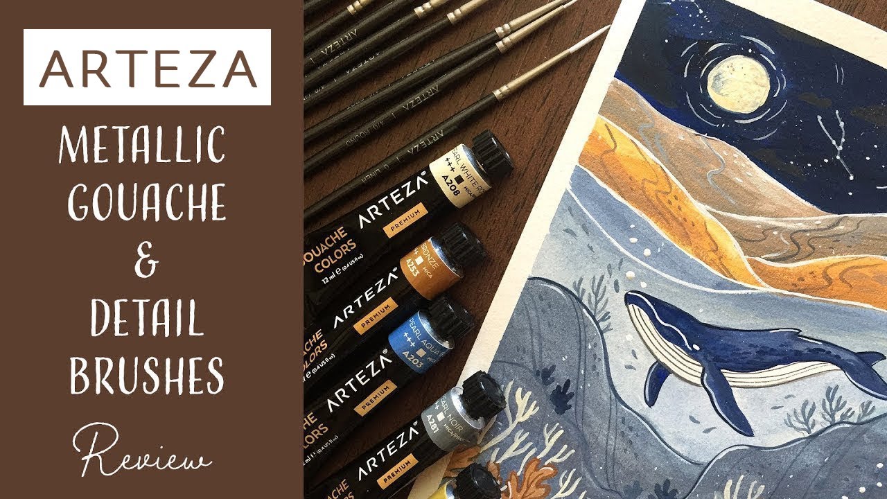 Arteza Gouache Metallic paint & Arteza Detail Miniature Brushes