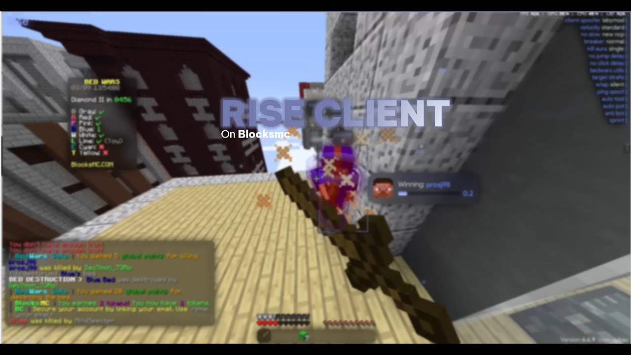 Rise client on Blocksmc | Rise v6.6.9