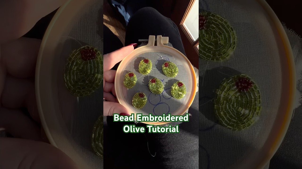 Bead embroidered olive tutorial #beadsembroidery #beadembroidery #handembroidery #embroidery #olive