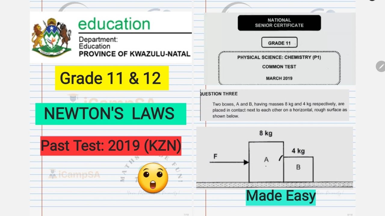 Grade 11 Physics: Newton Second Law Problem | 2019 March Test | iCampSA
