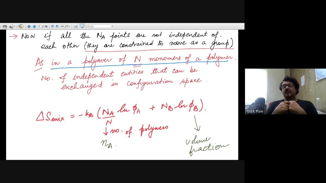 Lec 8 : Flory Huggins Theory-2: the chi parameter, Free energy of mixing