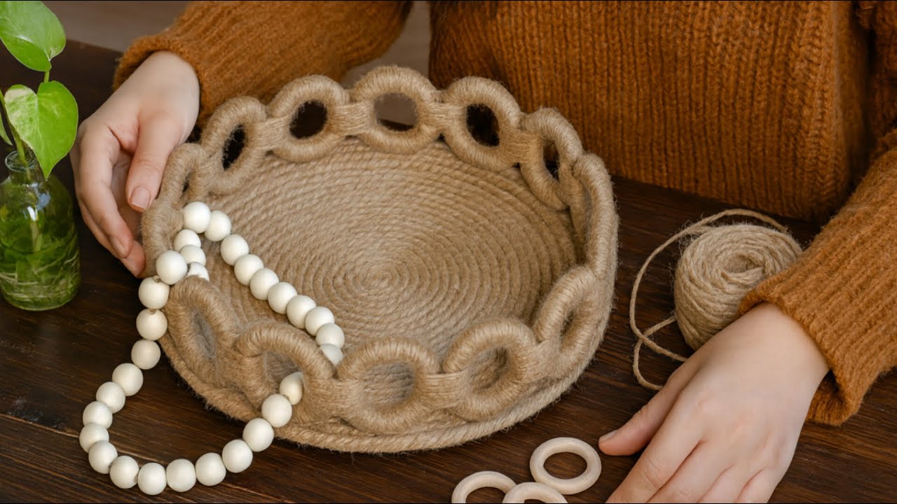 DIY Rope Tray That Stuns! 🌿✨ Handmade Table Decor with Beads & Twine | Craft Tutorial 🧵💚