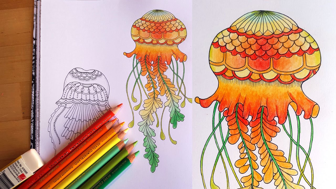 Lost Ocean Speed Colouring, orange and green blended jellyfish