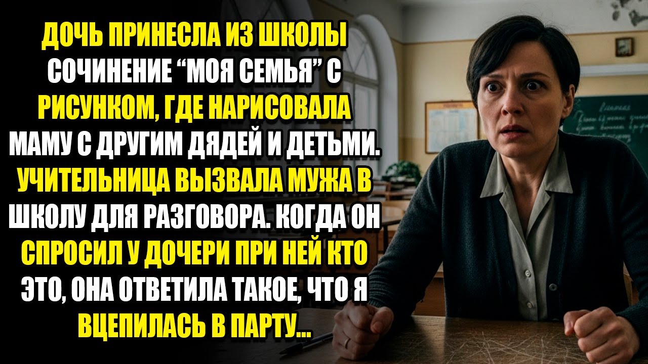 ДОЧЬ ПРИНЕСЛА ИЗ ШКОЛЫ СОЧИНЕНИЕ “МОЯ СЕМЬЯ” С РИСУНКОМ, ГДЕ НАРИСОВАЛА МАМУ С ДРУГИМ ДЯДЕЙ И ДЕТЬМИ