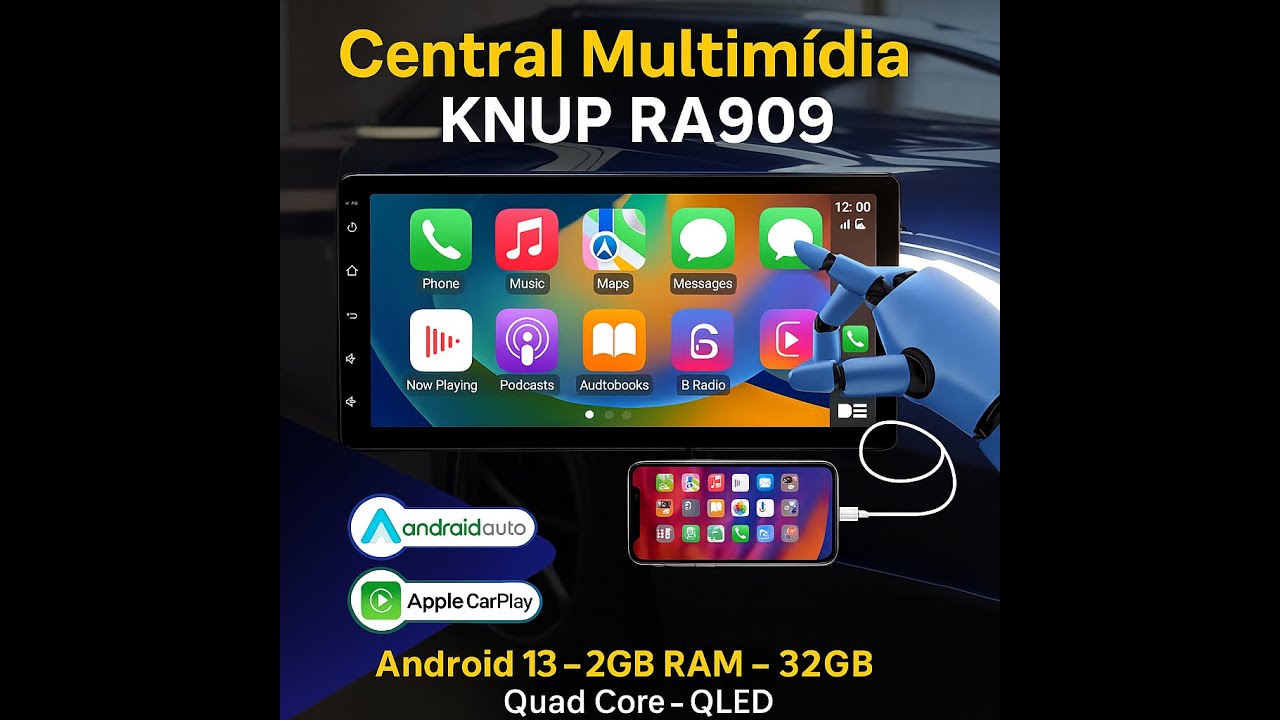 Central Multimídia KNUP RA909 7” - Android13|2gb|32gb|Quad Core| Carplay|AndroidAuto|CustoBeneficio