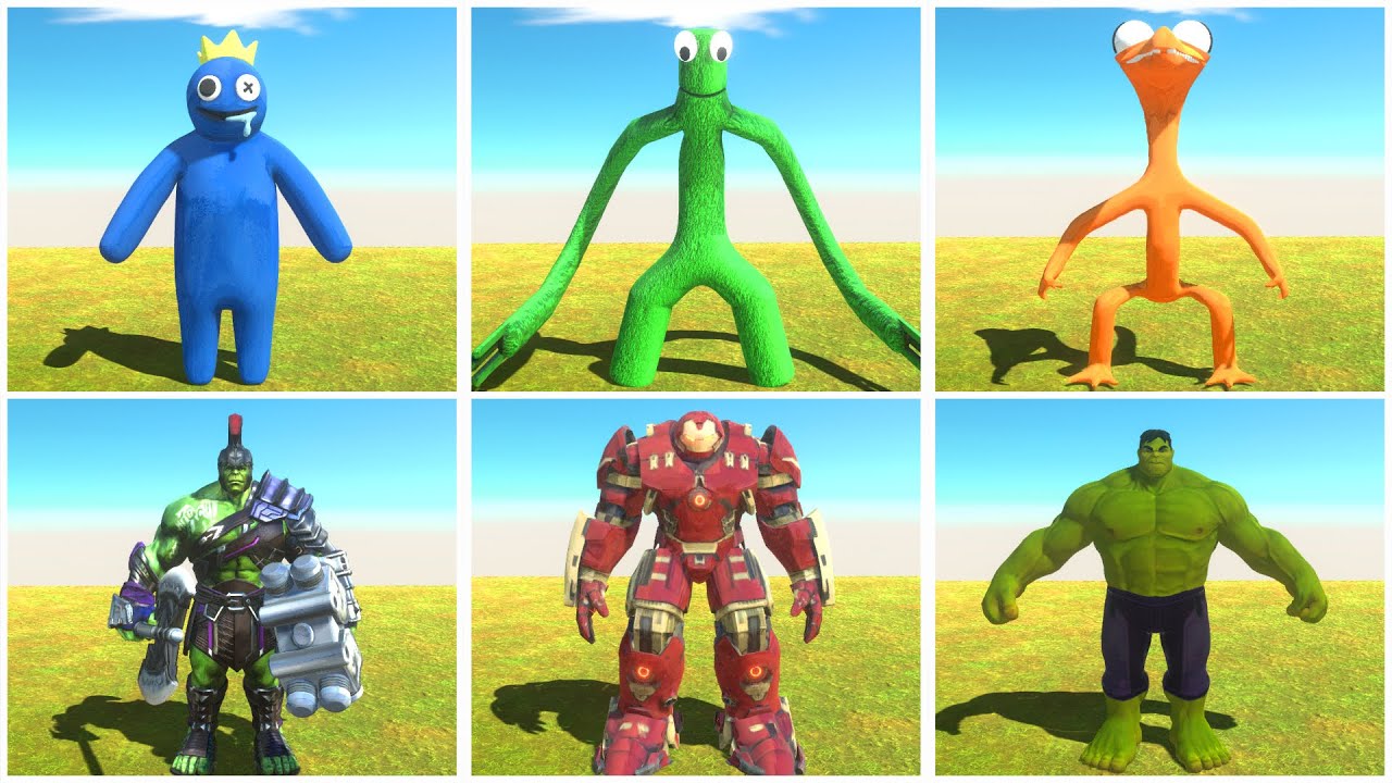3vs3 | Hulk vs Rainbow Friends Orange + Blue + Green - Animal Revolt Battle Simulator