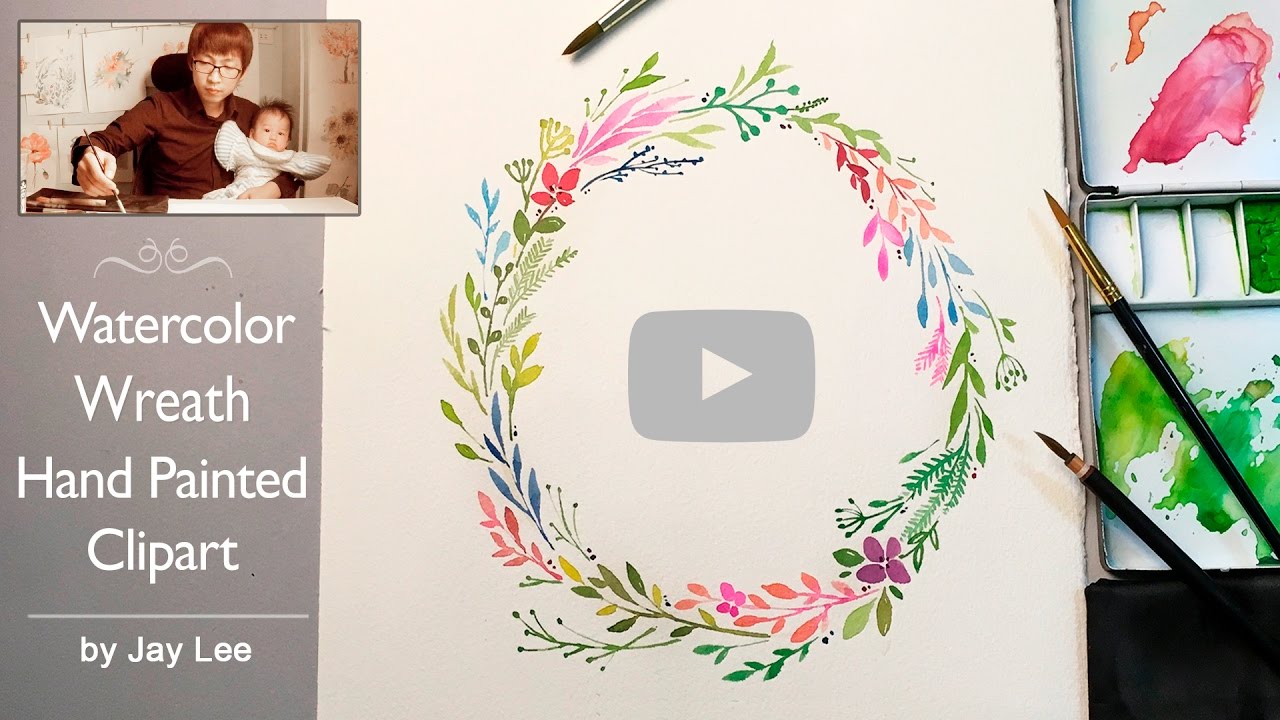 [LVL3] Watercolor Wreath : Hand Painted Clip Art