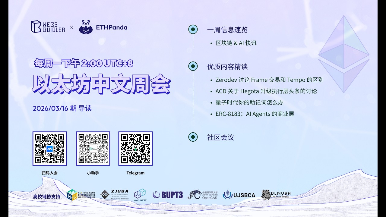 以太坊中文周会（2026/03/16 期）：每周简报 Weekly Briefing