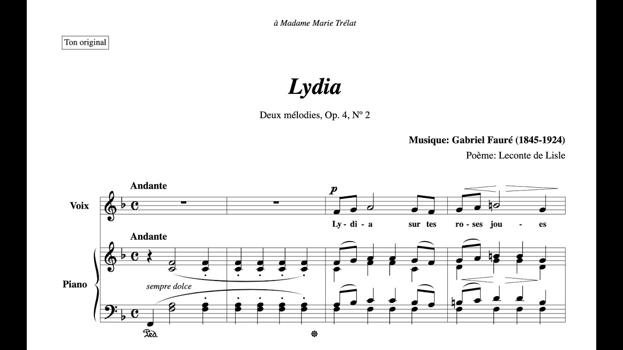 Lydia (Gabriel Faure) - Piano Accompaniment in F Major (Original Key)