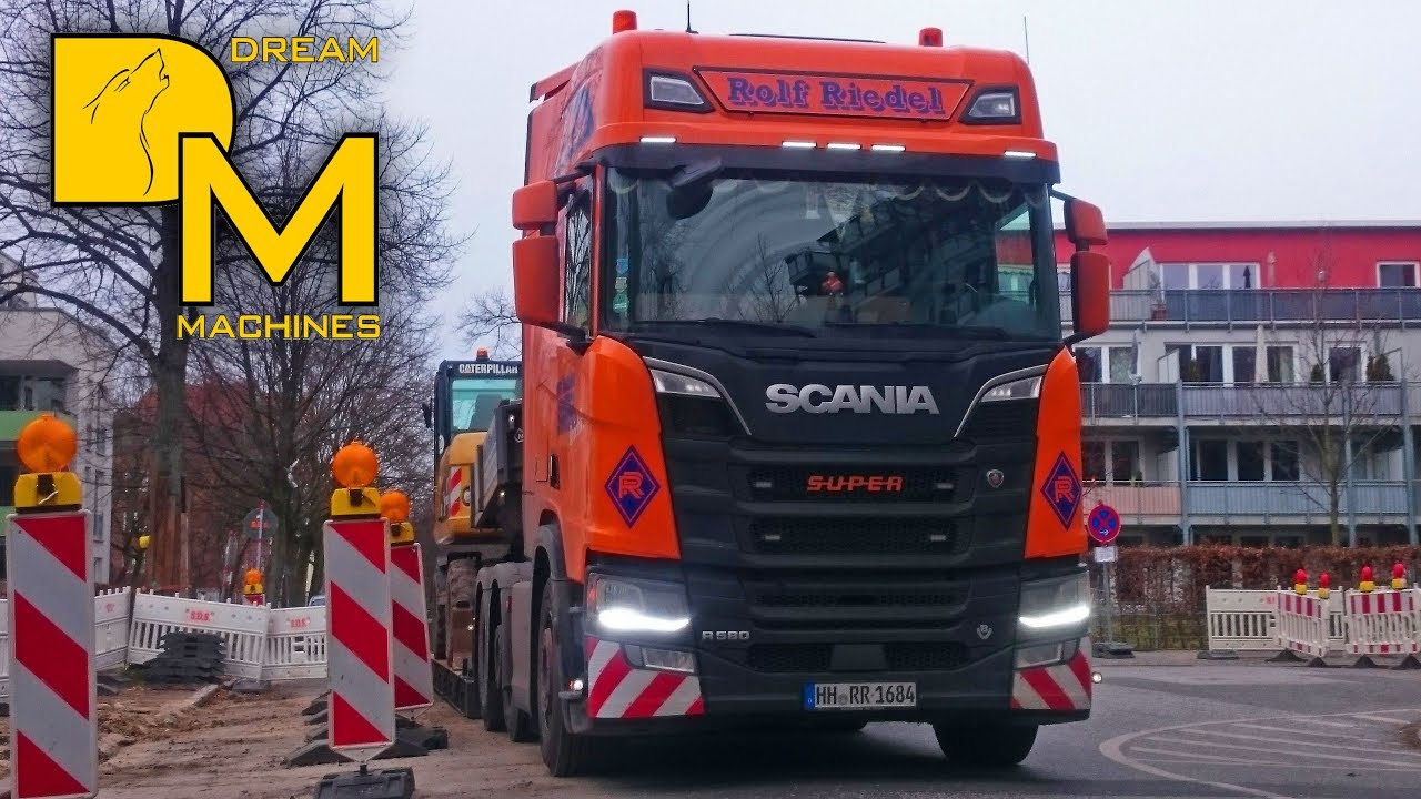 SCANIA R580 V8 Schwertransport mit CATERPILLAR Mobilbagger + Terex Bagger DREAM MACHINES