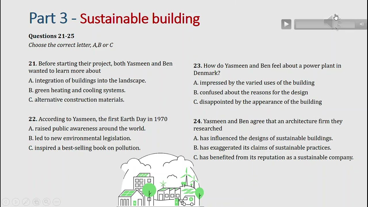 IELTS listening actual test Part 3: Sustainable building (answer+ transcript)