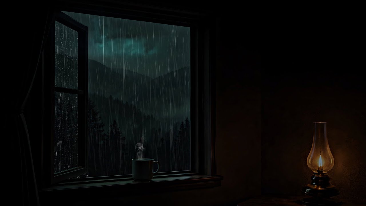 Quiet Rainfall Beyond the Bedroom Window | Warm Lamp Glow & Restful Night