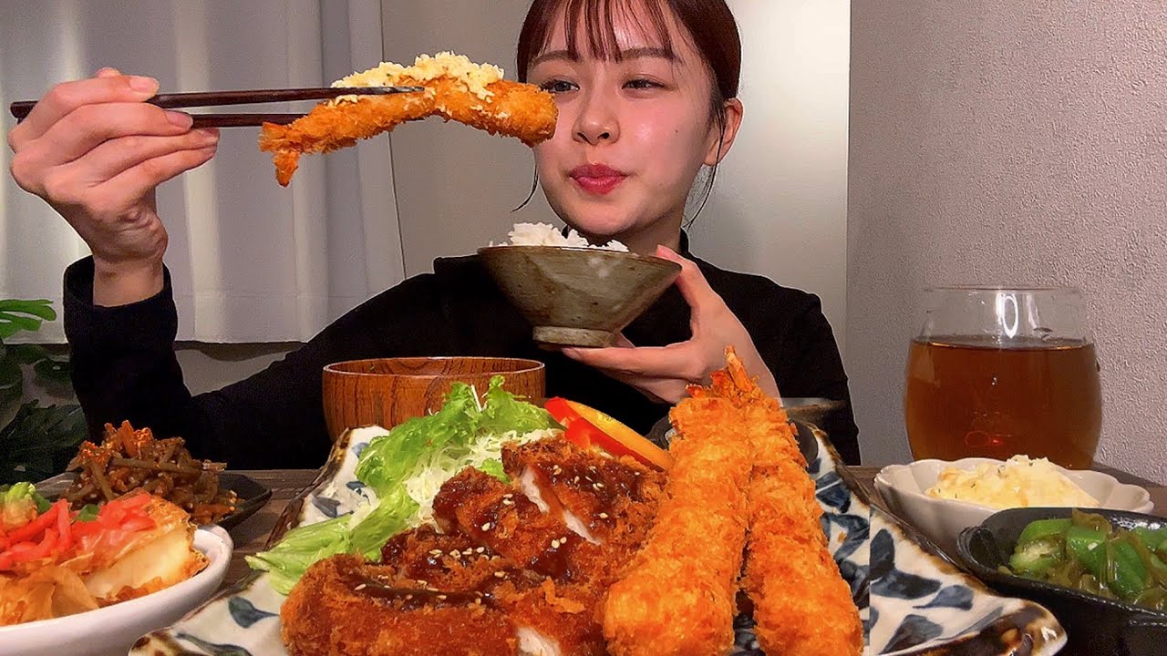 【ASMR】とんかつ&海老フライ定食 [咀嚼音/EatingSounds/Mukbang/먹방]
