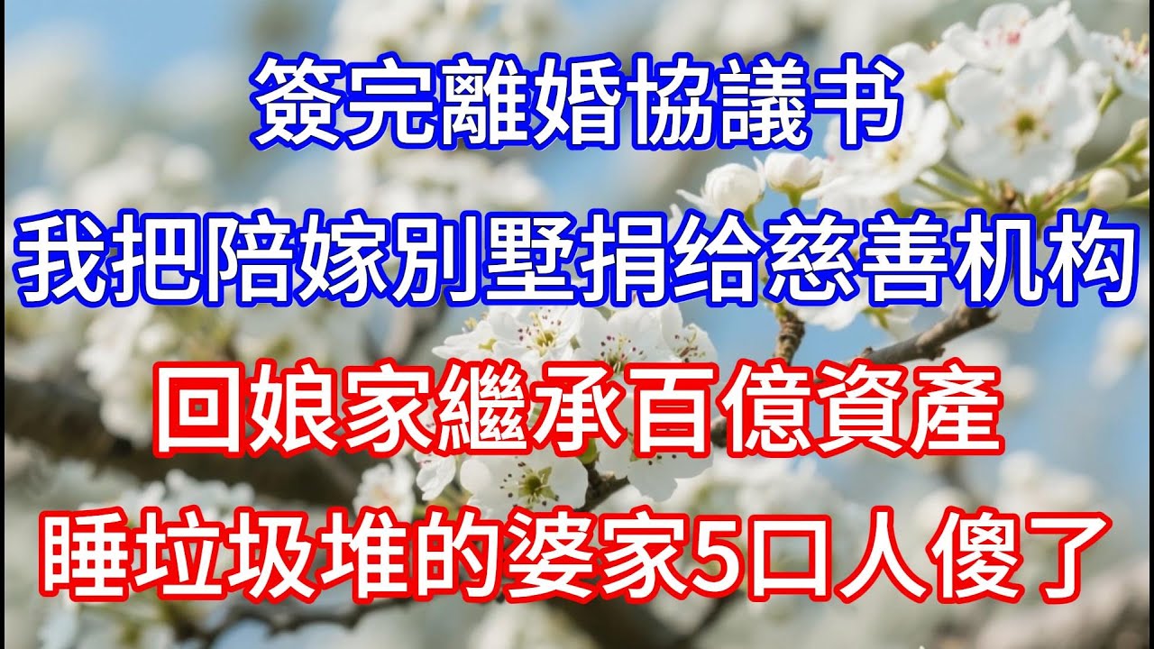 簽完離婚協議，我把陪嫁別墅捐给慈善机构，回娘家繼承百億資產，睡垃圾堆的婆家5口人傻了#心灵感悟 #情感故事 #人生感悟 #故事頻道